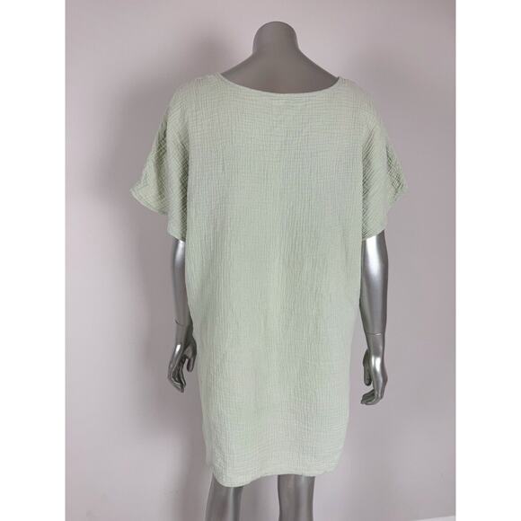 KONA SOL Gauze Tunic Cover Up  Cotton Green Beach Top Short Sleeve - Picture 2 of 7